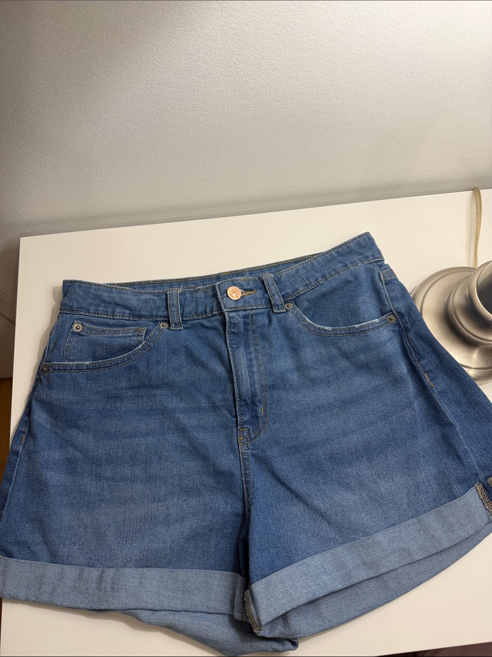 NOBO Medium Blue Rolled Cuff Denim Shorts